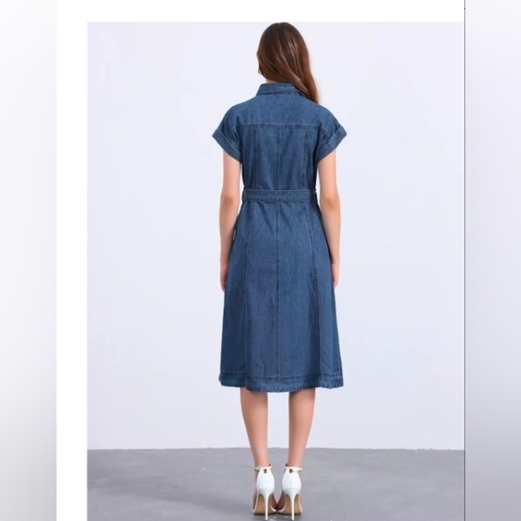 Allegra K Denim Dress for Women's Casual Button Down Short Midi Dress NO BELT - Picture 3 of 6